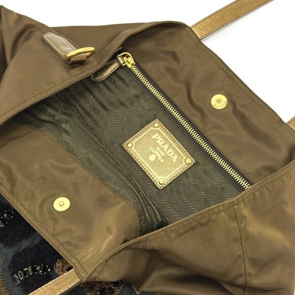 PRADA Bear Stone Tote bag Nylon / Leather BrownBased/GoldHardware - Picture 10 of 16